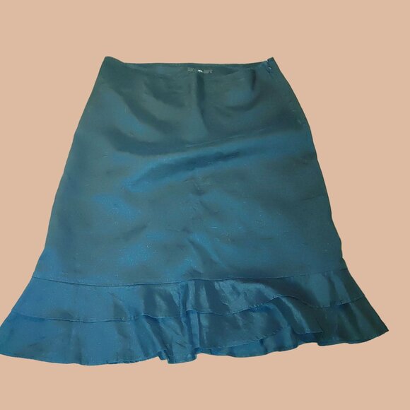 H&M Women's Ruffle Hem Pencil Skirt Size 10 Navy Blue - Picture 2 of 8